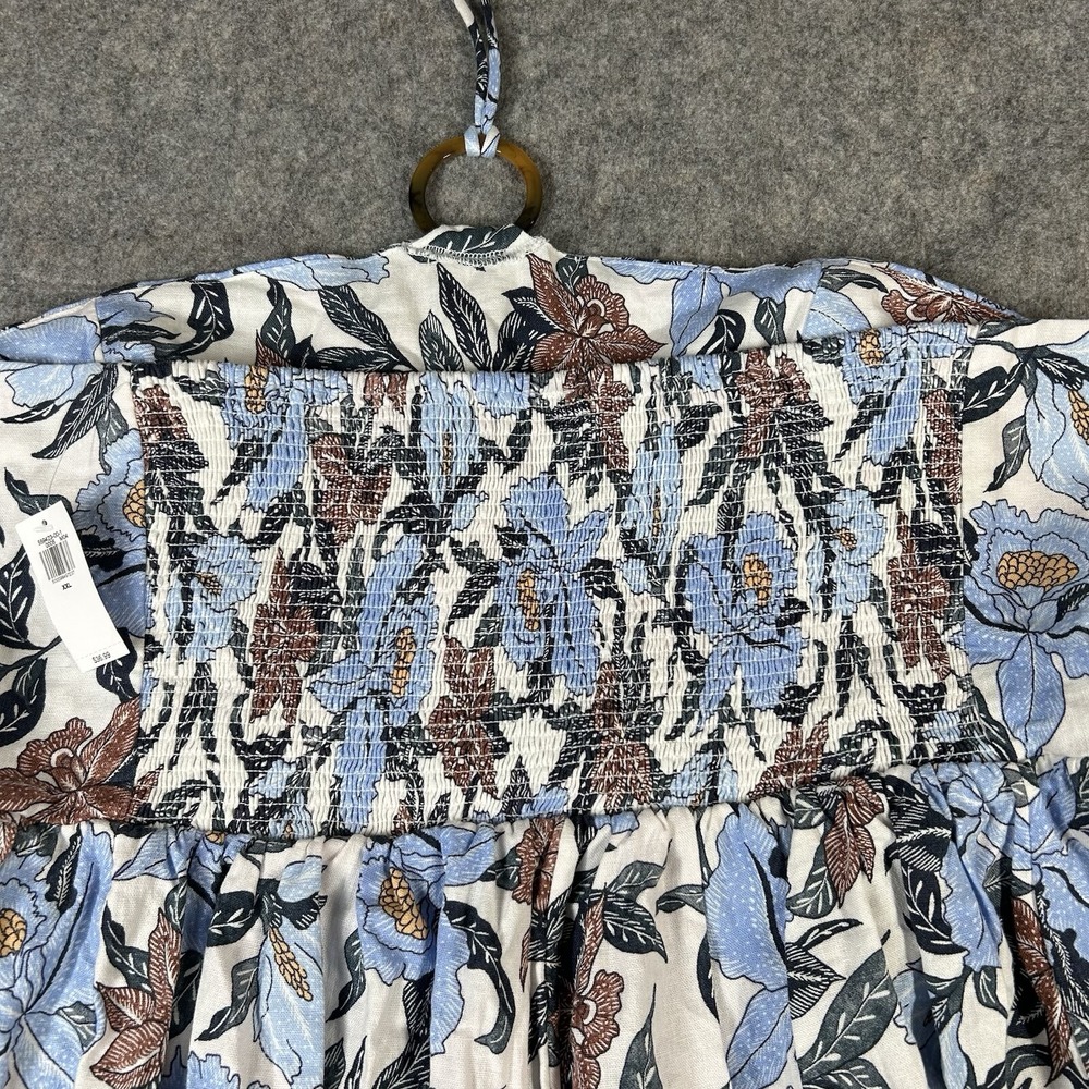 Old Navy Romper 2XL Blue Floral Linen Blend O Ring Halter Smocked Back Resort - Picture 9 of 11